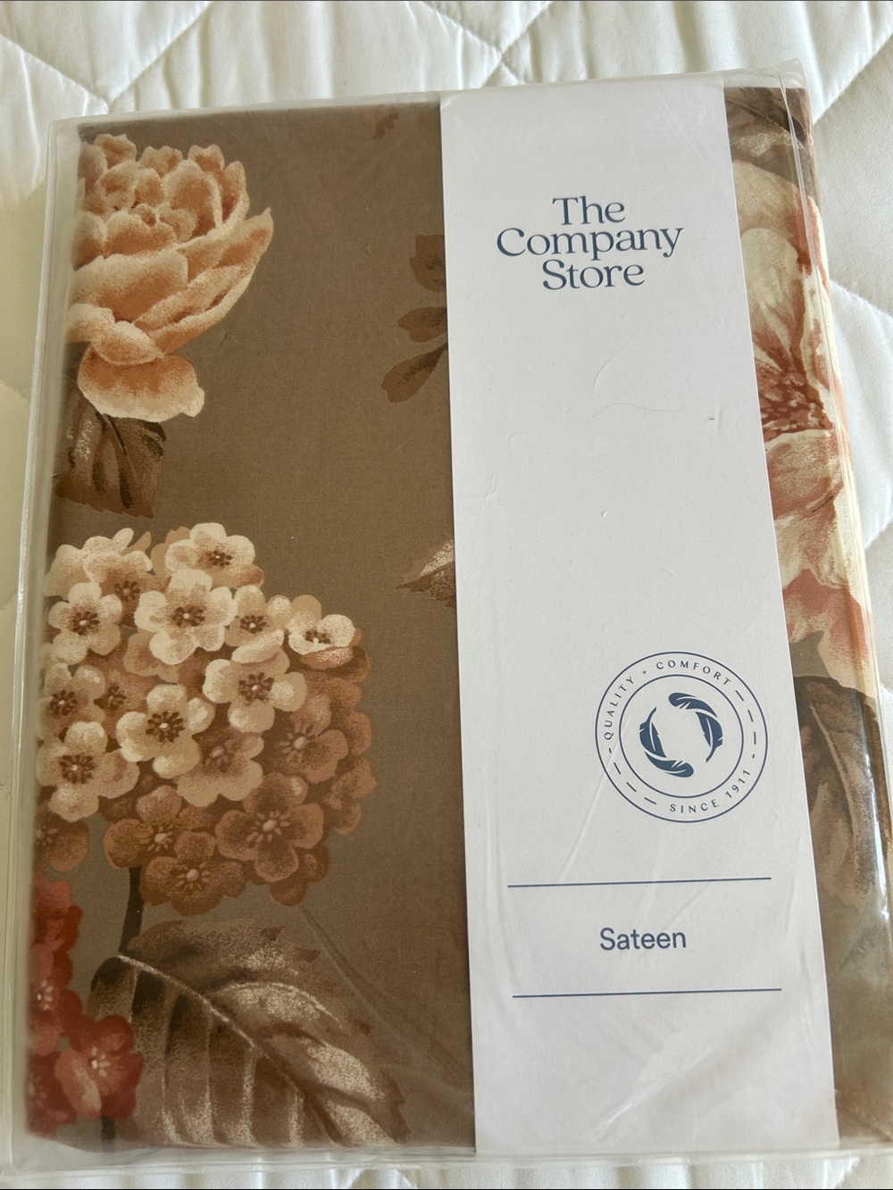 The Company Store Floral Sateen Duvet Cover in Taupe and Blush